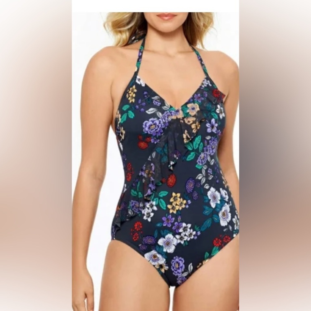 Time and Tru Floral Swimsuit with Black Base